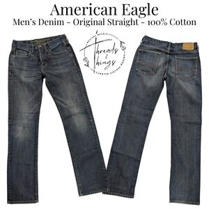 American Eagle Jeans Mens 30 x 34 Original Straight Medium Wash Blue 100% Cotton